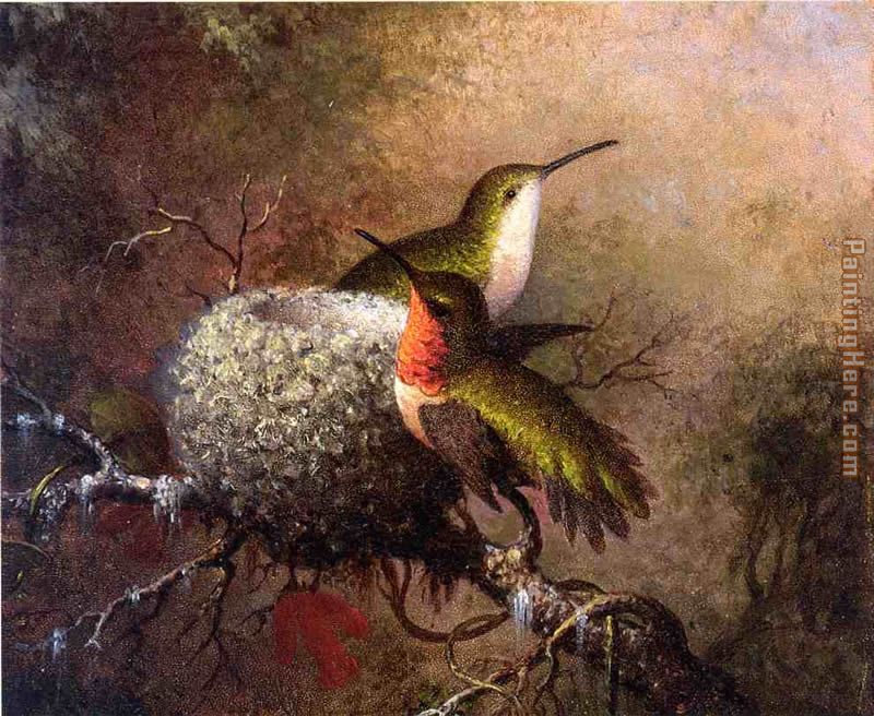 Two Ruby Throats by their Nest painting - Martin Johnson Heade Two Ruby Throats by their Nest art painting